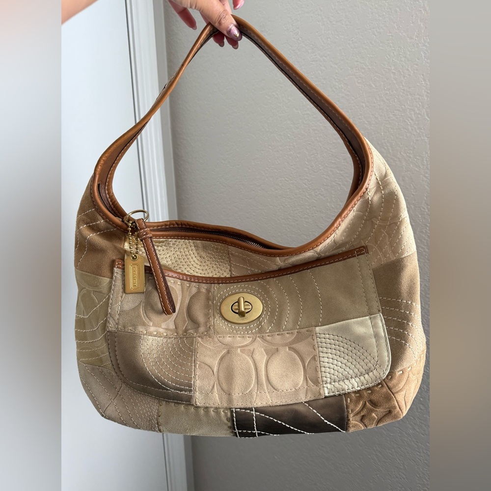 Coach Patchwork Y2K Ergo Hobo XL Patchwork Tan and Cream with Turnlock
